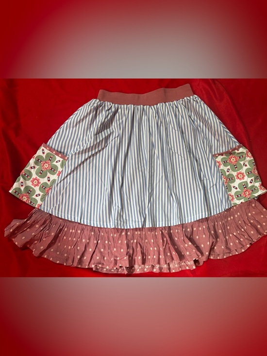 Matilda Jane Dresses & Skirts - Matilda Jane Blue & Dusty Rose Striped Patchwork A-Line Skirt